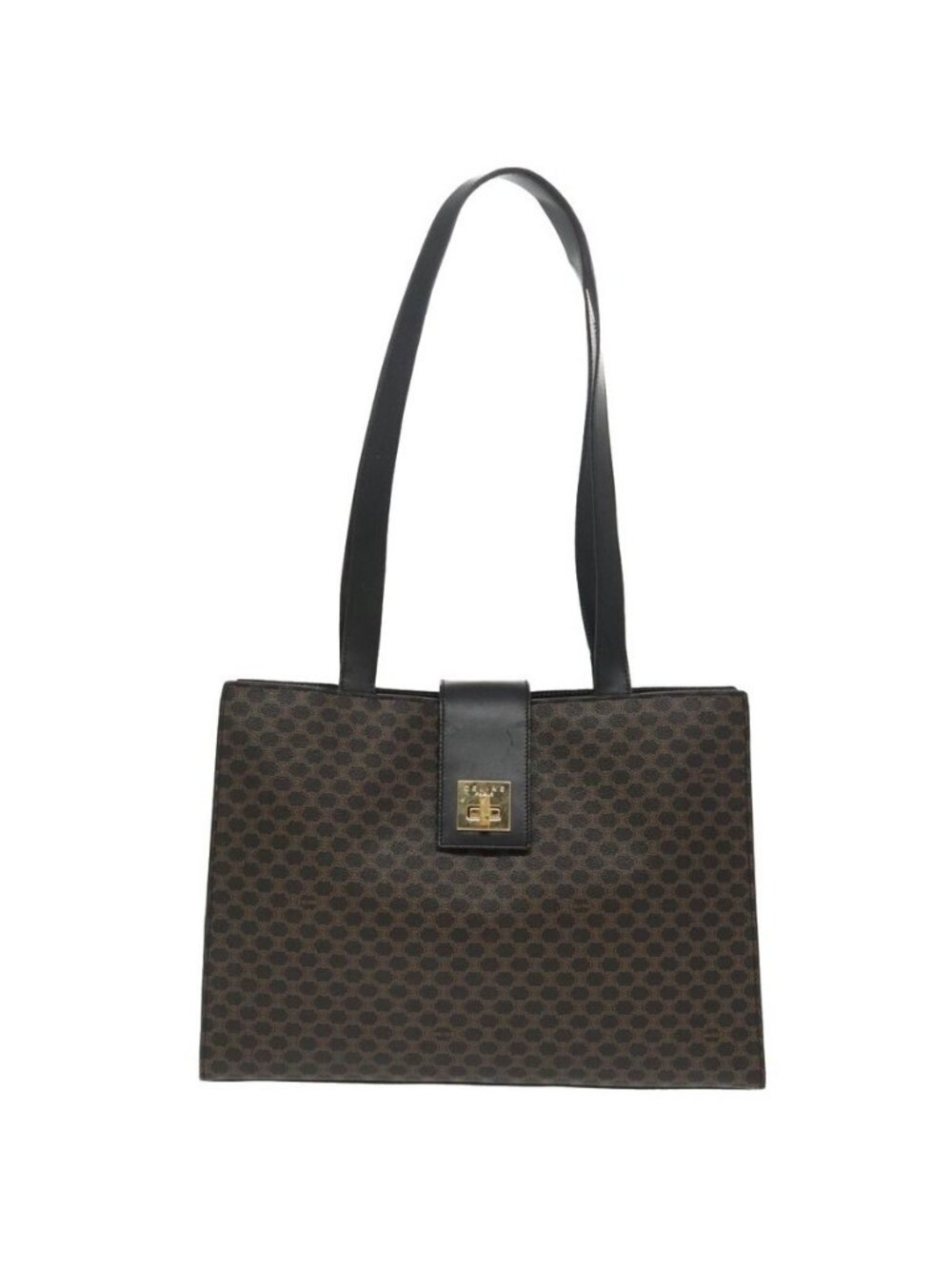 Authentic CELINE Macadam Canvas Shoulder Bag PVC Leather Black Gold - Picture 5 of 16